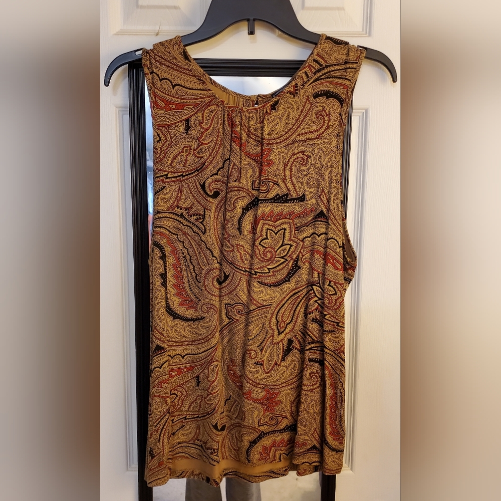 Chaps Paisley Sleeveless Tank in Mustard, Black & Rust